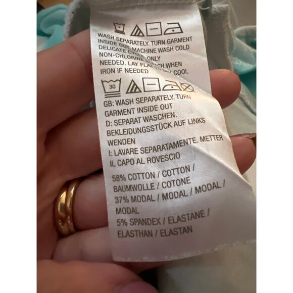 Belle by Kim Gravel TripleLuxe Knit Signature Print Top Aqua Tie Dye Size Large - Picture 7 of 7